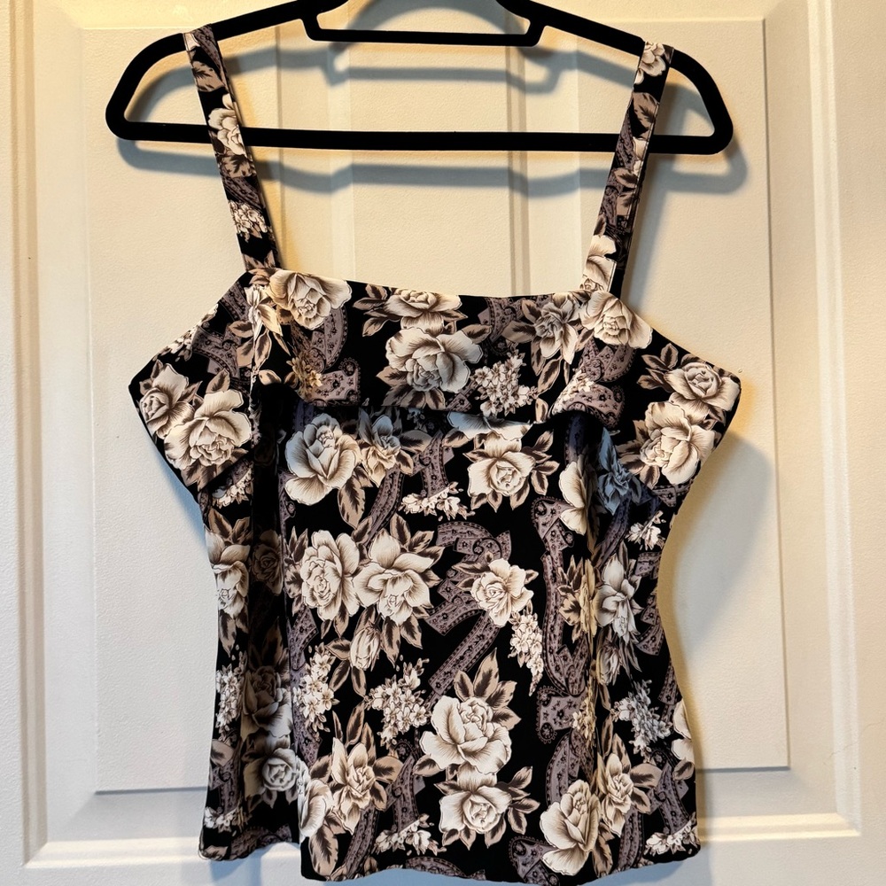 Escapades Floral Black and Cream Camisole Top M